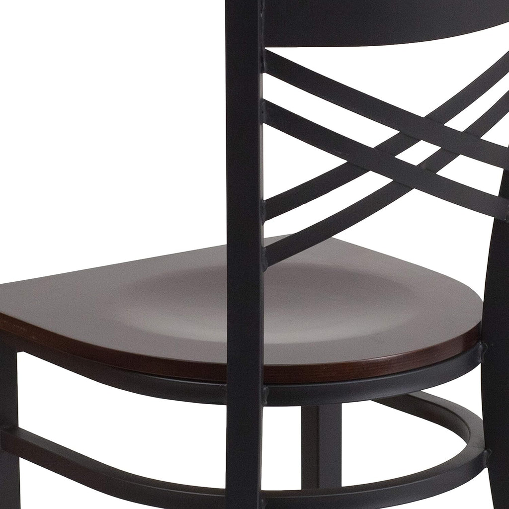 Flash Furniture 2 Pack HERCULES Series Black ''X'' Back Metal Restaurant Chair - Walnut Wood Seat