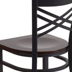 Flash Furniture 2 Pack HERCULES Series Black ''X'' Back Metal Restaurant Chair - Walnut Wood Seat