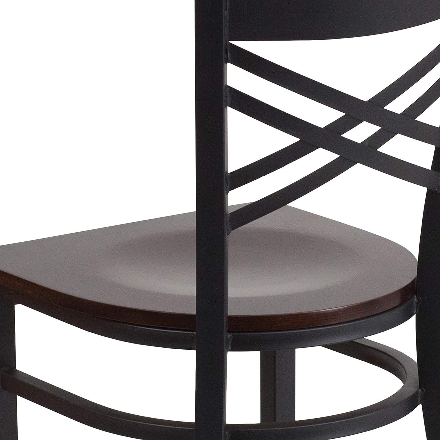 Flash Furniture 2 Pack HERCULES Series Black ''X'' Back Metal Restaurant Chair - Walnut Wood Seat