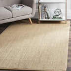 SAFAVIEH Area Rug 9' Square - Natural Fiber Collection - Maize & Linen Color, Sisal, Woven Design with Border (NF141B)
