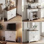 HOSTACK Coffee Bar Cabinet, Kitchen Storage Cabinet, Modern Farmhouse Buffet Sideboard with Drawer and Adjustable Shelf, Barn Door Accent Cabinets for Kitchen, Dining Room, Entryway, White