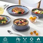 vancasso PLAYA Plates and Bowls Sets, 18 Pieces Grey-Blue Dinnerware Sets for Kitchen, Reactive Glaze Dishes Set for 6, Dishwasher and Microwave Safe