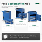 Greenvelly Tool Chest, 5-Drawer Rolling Tool Chest with Hooks and Lockable Wheels, Detachable Top Tool Box, Toolbox with Wheels, Rolling Tool Box for Mechanics Garage Workshop and Tool Room (Blue)