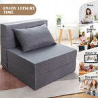 Fvkind Folding Sofa Bed, Convertible Futon Sofa Bed with Pillow, Fold Out Couch with Washable Cover, Foldable Sleeper Chair for Living Room, Dorm, Guest Room, Single Size, Light Grey