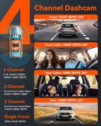 Vantrue N5 4 Channel WiFi 360° All Sides Dash Cam  STARVIS 2  IR Night Vision  2.7K+1080P*3 Front Rear Inside Dashcam  Voice Control  GPS  24 Hours Buffered Parking Mode Dash Camera  512GB Max (N5)
