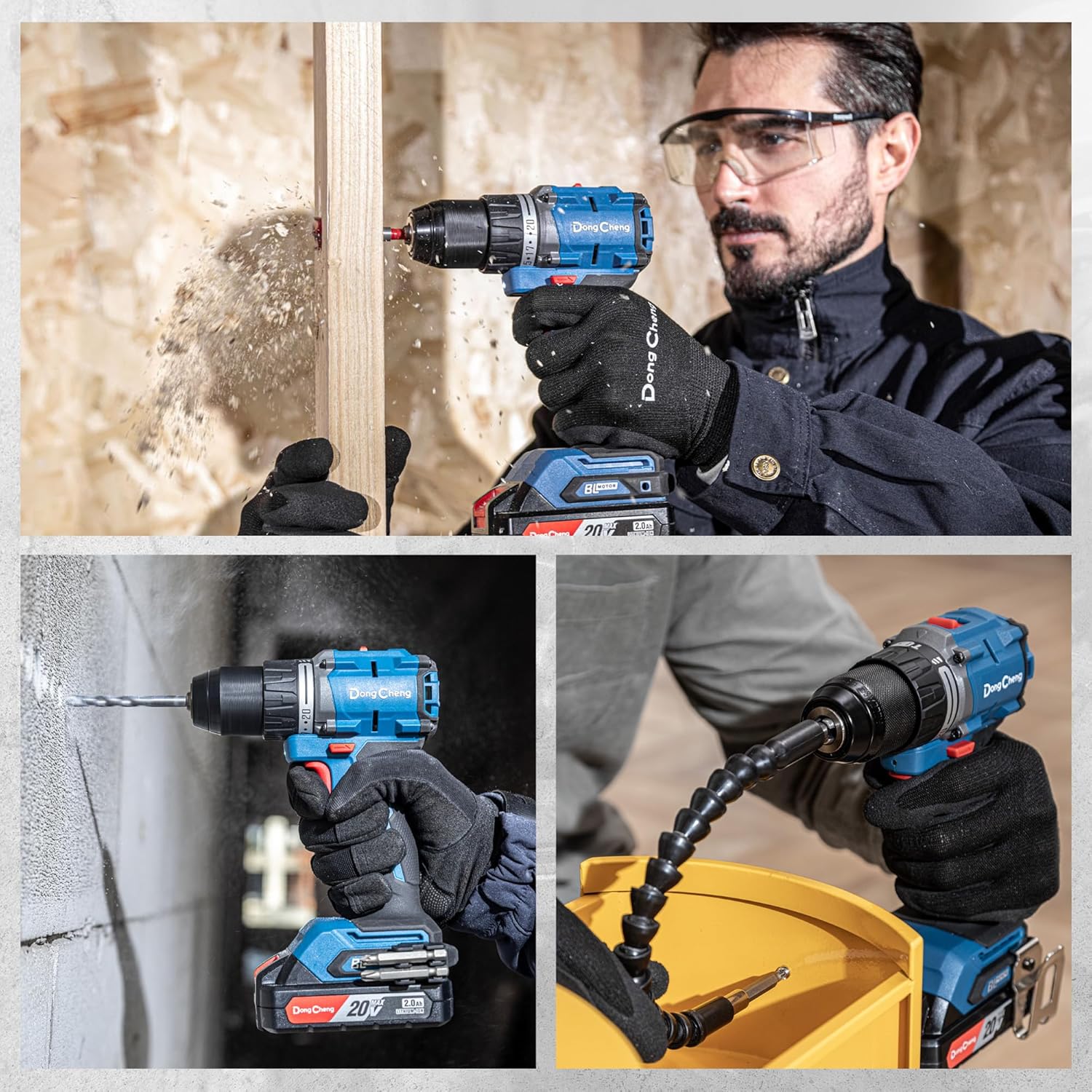 Dong Cheng 20V Brushless Heavy-duty Impact Drill, 531in-lbs, 1/2" Keyless Metal Chuck, 20+1+1 Clutch, Cordless Hammer Drill with 2 * 2.0Ah Battery Kit for Drilling Brick Wall, Metal, Wood