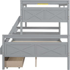 Merax Twin Over Full Bunk Bed with 2 Storage Drawers, Ladder and Guardrail, Can be Converted into 2 Separated beds, Grey