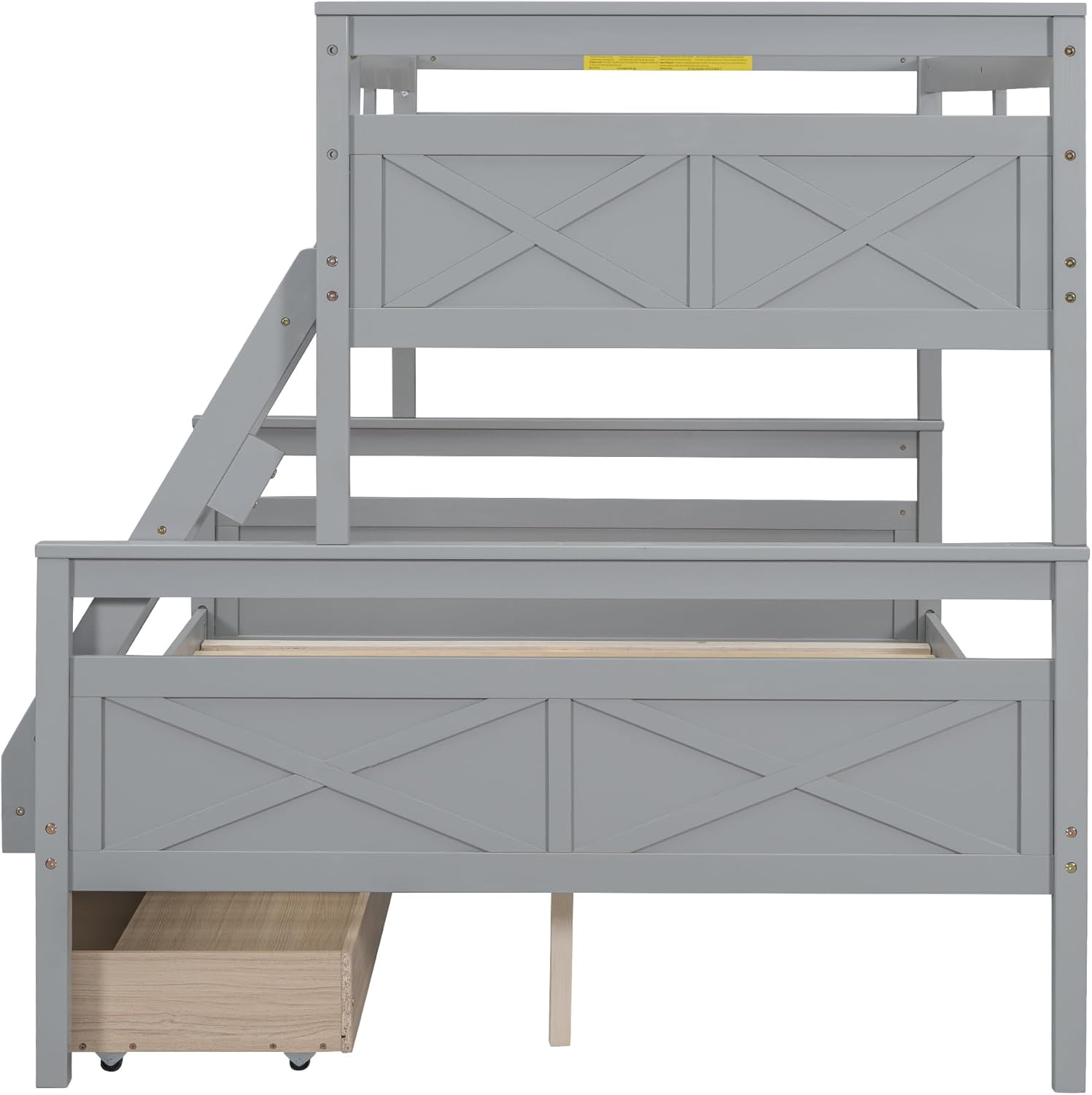 Merax Twin Over Full Bunk Bed with 2 Storage Drawers, Ladder and Guardrail, Can be Converted into 2 Separated beds, Grey