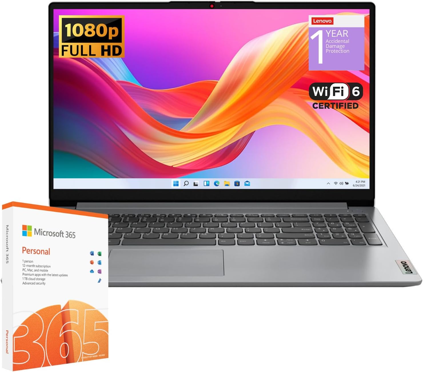 Lenovo IdeaPad 1 Student Laptop  Intel Dual Core Processor  12GB RAM  512GB SSD + 128GB eMMC  15.6" FHD Display  1 Year Office 365  Windows 11 Home  Wi-Fi 6  Webcam  Bluetooth  SD Card Reader  Grey