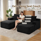 96" U-Shape Cloud Couch, Modern Modular Sectional L-Shape Sofa with Ottoman, Corduroy Upholstered Couches Deep Seat Sleeper Chaise Longue for Living Room, No Assembly Required(Black, Left Facing)