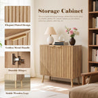 Fluted Buffet Cabinet, Free Standing Sideboard with Storage, Wood Accent Cabinet with Doors & Shelf, Multifunctional Credenza, Sideboard Buffet for Living Room, Dining Room(1, Natural)