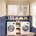 60" W Laundry Room Wall Cabinet with Adjustable Shelf,Wall Mounted Kitchen Cabinets with Two Shaker Doors,Upper Storage for Laundry Room, Bathroom, Kitchen