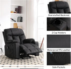Bonzy Home Oversized Swivel Rocker Recliner, 40" Rocking Recliner Chair with Heated and Massage, PU Leather Single Sofa with Swivel Function, 2 Cup Holders for Living Room Bedroom, Black