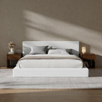 RECCI Cloud Upholstered Queen Bed Frame with Headboard, 5 Inch Foam Padded Platform, No Box Spring, Easy Assembly (Snow White)