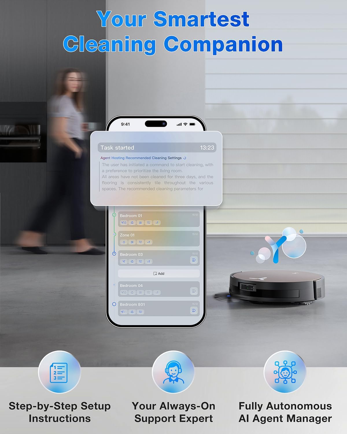 ECOVACS DEEBOT X11 OmniCyclone Robot Vacuum and Mop, PowerBoost Charging, OZMO Roller 2.0 Self-Washing, 19,500Pa Suction, Bagless Station, AIVI 3D Navigation, Hardwood/Carpet/Tile
