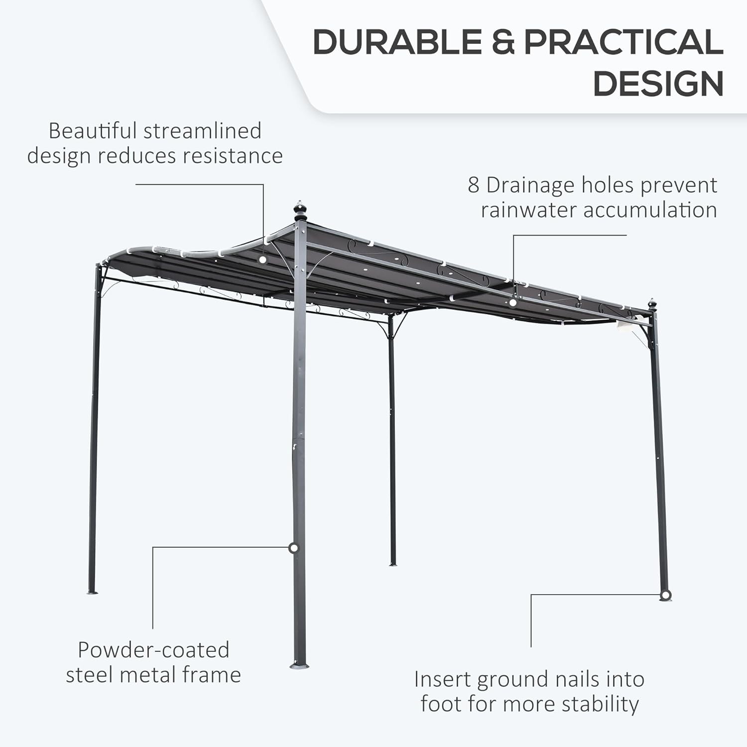 Outsunny 10' x 10' Steel Outdoor Pergola Gazebo, Patio Canopy with Weather-Resistant Fabric and Drainage Holes for Backyard, Deck, Garden, Gray