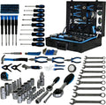 247 Piece Mechanics Tool Set, Premium Aluminum Tool Box with Tools Included, General Home Repair Tool Kit for Auto, House and DIY, 1/4 and 1/2 Drive Socket Wrench Kit, Blue