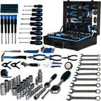 247 Piece Mechanics Tool Set, Premium Aluminum Tool Box with Tools Included, General Home Repair Tool Kit for Auto, House and DIY, 1/4 and 1/2 Drive Socket Wrench Kit, Blue