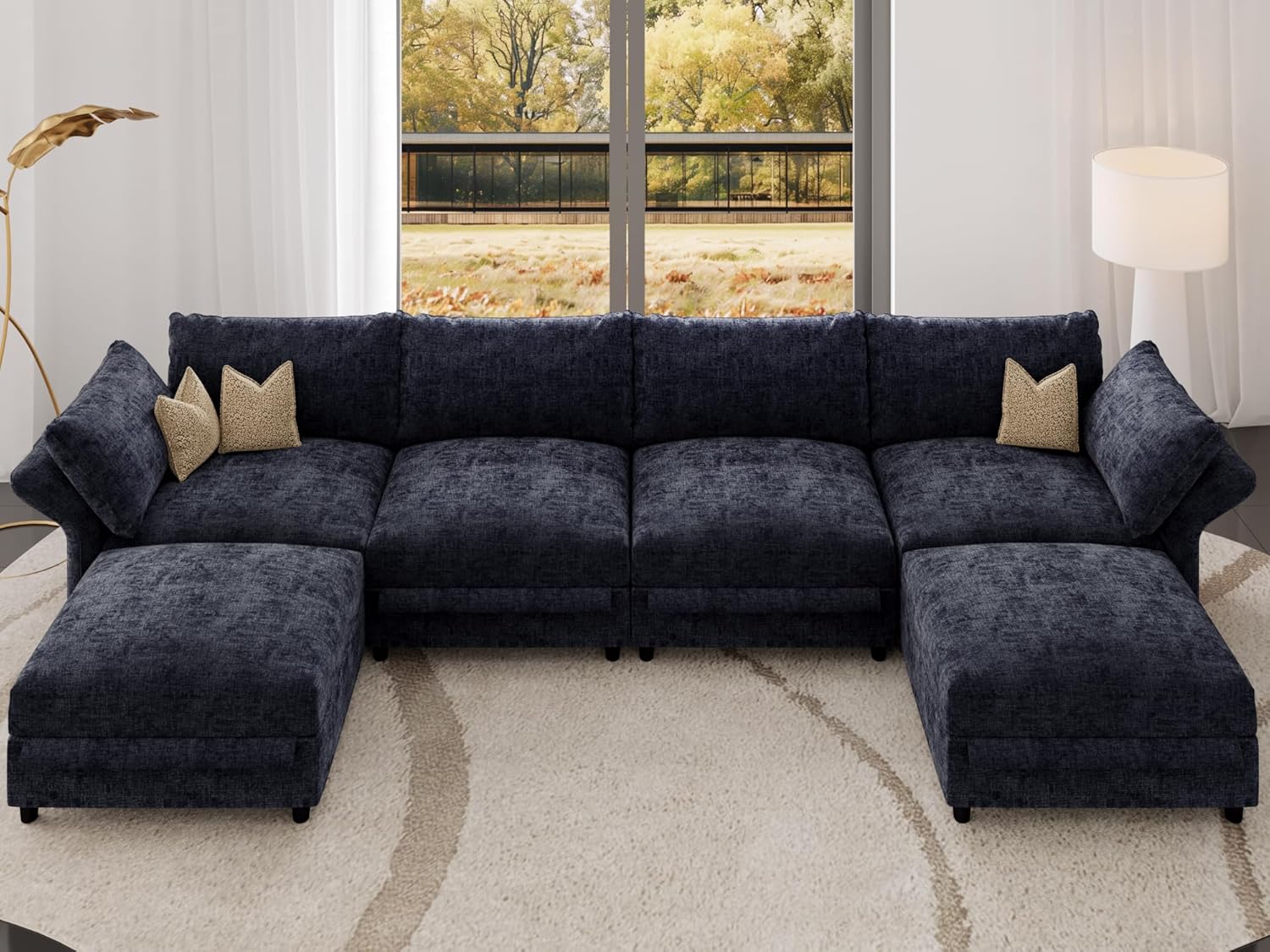 159" Oversized Cloud Couch Sectional with Storage, Extra Wide Deep Modular Sectional Sofa for Living Room with Adjustable Arms, High Back, U Shaped, 6 Seater, Dark Grey Chenille | Extra Large Seat, Thick Plush Cushion, FSC Certified Fabric