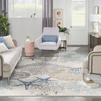 Nourison Home Pompeii Ivory Grey Blue 7'10" x 9'10" Area Rug - Easy Clean, Non Shedding, Bed Room, Living Room, Dining Room, Kitchen (8' x 10')