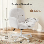HUANUO Vanity Chair with 6-Position Adjustable Armrests, Criss Cross Chair with Wide Cushion, Soft Corduroy Fabric, 90°-105° Recline, Pet-Friendly, Perfect for Makeup Bedroom, Home Office, White