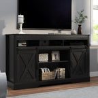 RoyalCraft Farmhouse TV Stand for 65+ Inch TV, Tall Entertainment Center with Storage Cabinets and Sliding Barn Doors, Mid Century Modern Media TV Console Table for Living Room (Black)
