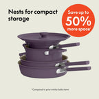 bella 9 Piece Ceramic Nonstick Cookware Set, Fits-anywhere™ Kitchenware w EverGood™ Coating, Dishwasher & Oven Safe, All Stovetops Compatible, Stackable Design, Cool Touch Handles, Plum