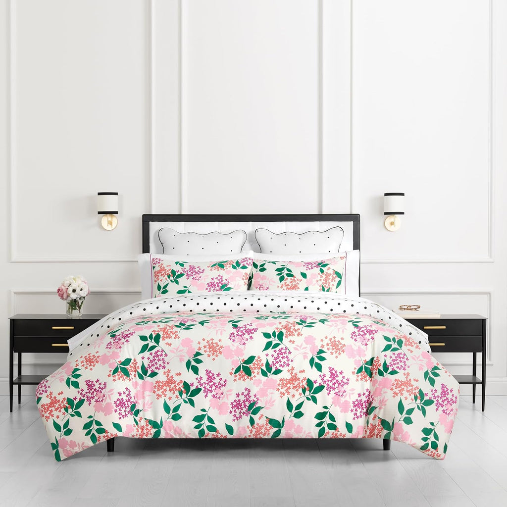 kate spade new york Bold Blossoms Full/Queen Comforter Set, 300 Thread Count Cotton Reversible Cover, All Season 3 Piece Bedding, Machine Washable, Floral Multicolor