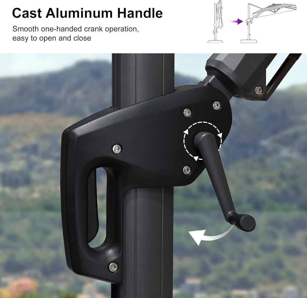 PURPLE LEAF 8.8' X 8.8' Left-right Tilt Patio Umbrella Outdoor Cantilever Swivel Square Umbrella with Tilt Aluminum Offset Umbrella with 360-degree Rotation for Garden Deck Pool Patio Light Grey