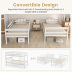 DORTALA Twin Over Twin Bunk Bed, Rubber Wood Convertible Wood Bunk Bed with Ladder Guardrail, Safety High Guardrail, Solid Wood Frame, Practical Morden Bunk Beds for Home, Dorm, Apartment, White