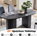 OKD 63 Inch Modern Wood Oval Dining Table for 4-6, Dining Room Table with Stable T-Shaped Base & Metal Frame & Thick Tabletop, Sturdy Kitchen Table for Dinner Room, Kitchen, Gathering, Dark Alder