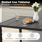 NUU GARDEN Outdoor 37” Dining Table, Square Metal Dining Table with Umbrella Hole, Patio Dining Table with Powder-Coated Frame and Slatted Tabletop, for Garden, Backyard and Balcony, Black