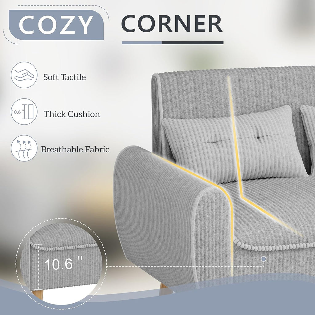 Shintenchi Small Modern Loveseat Couch Sofa, Mid Century Fabric Upholstered 2-Seat Sofa Couch Love Seats Furniture for Small Space,Living Room,Studio,Apartment with 2 Pillows,Light Grey
