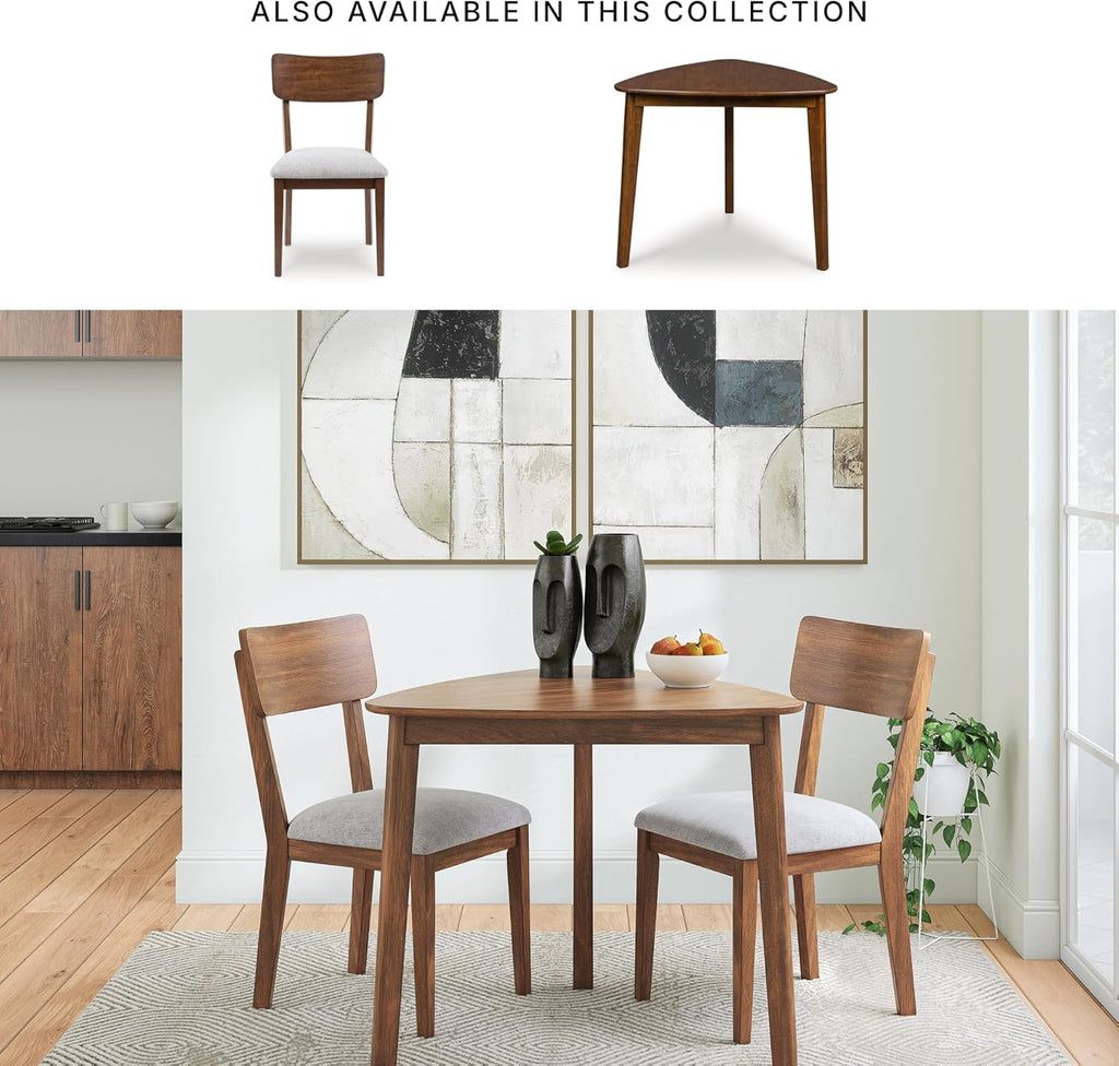 Signature Design By Ashley Lyncott Casual Triangle Dining Room Table, Mid-Century Modern, Seats 3, Rounded Corners, Wood, 35.25" W x 33.5" D x 30" H, Brown