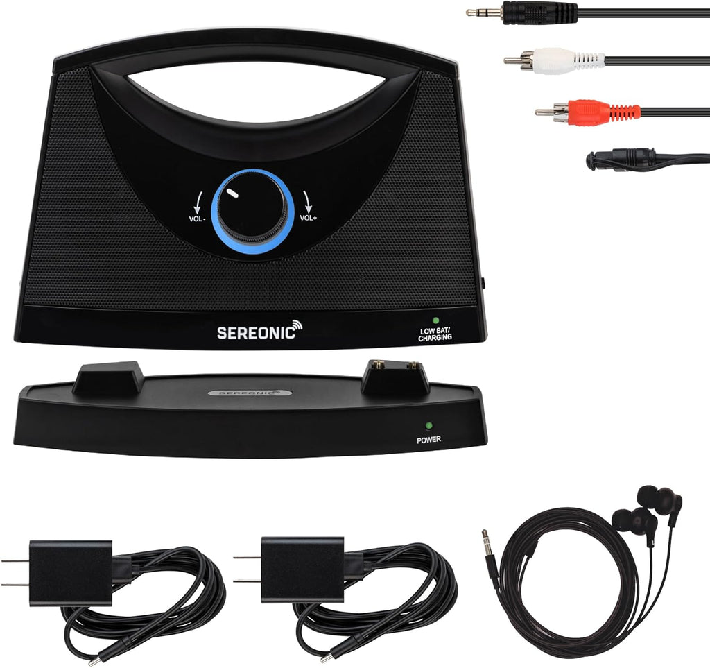 PRO Portable Wireless TV Speakers for Smart TV Without The Blaring Volume  Ideal for Elderly and Hard of Hearing with Extra Earbuds and Power Adapter - 100ft Range (Black)