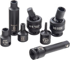 SUNEX Tools 80 Piece 3/8 in. Drive Master Impact Socket Set, Universal, Star, External Star, Extensions, Universal Joint, SAE and Metric, 8mm to 19mm and 5/16 in. to 3/4 in., CR-MO Steel, Model 3580