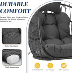 BULEXYARD Hanging Egg Chair Without Stand 350lbs Capacity, Grey Wicker Swing Egg Chair with Dark Grey Cushion for Indoor/Outdoor Patio Porch Balcony, Foldable Hammock & Tree/Ceiling/Beam Mount