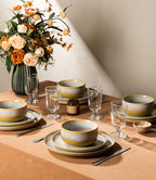 TheTerra Ceramic Dinnerware Sets for 6, 18 Pieces Handmade Reactive Glaze Plates and Bowls Set, Scratch Resistant Dish Set, Oven & Microwave & Dishwasher Safe, Autumn Haze