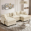 111.5” Modular Sectional Sofa L-Shaped Convertible Couches, 3 Seater Chenille Deep Seat Sleeper Cloud Couch with Pillows and 2 Ottomans for Living Room, Apartment, Office(Beige)