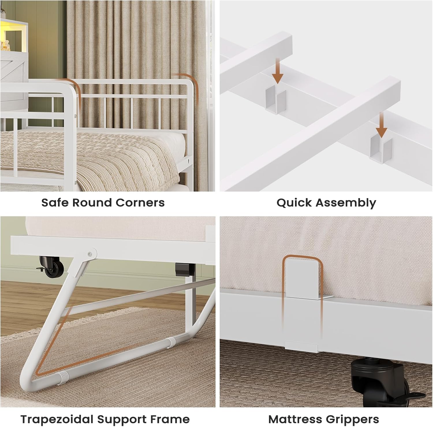 VIAGDO Day Bed with Trundle Bed Twin, Wood Day Bed with Hidden Storage Headboard, Farmhouse Daybed with Charging Station and LED Lights, Twin to King Daybed for Living Room, Guest Room, White