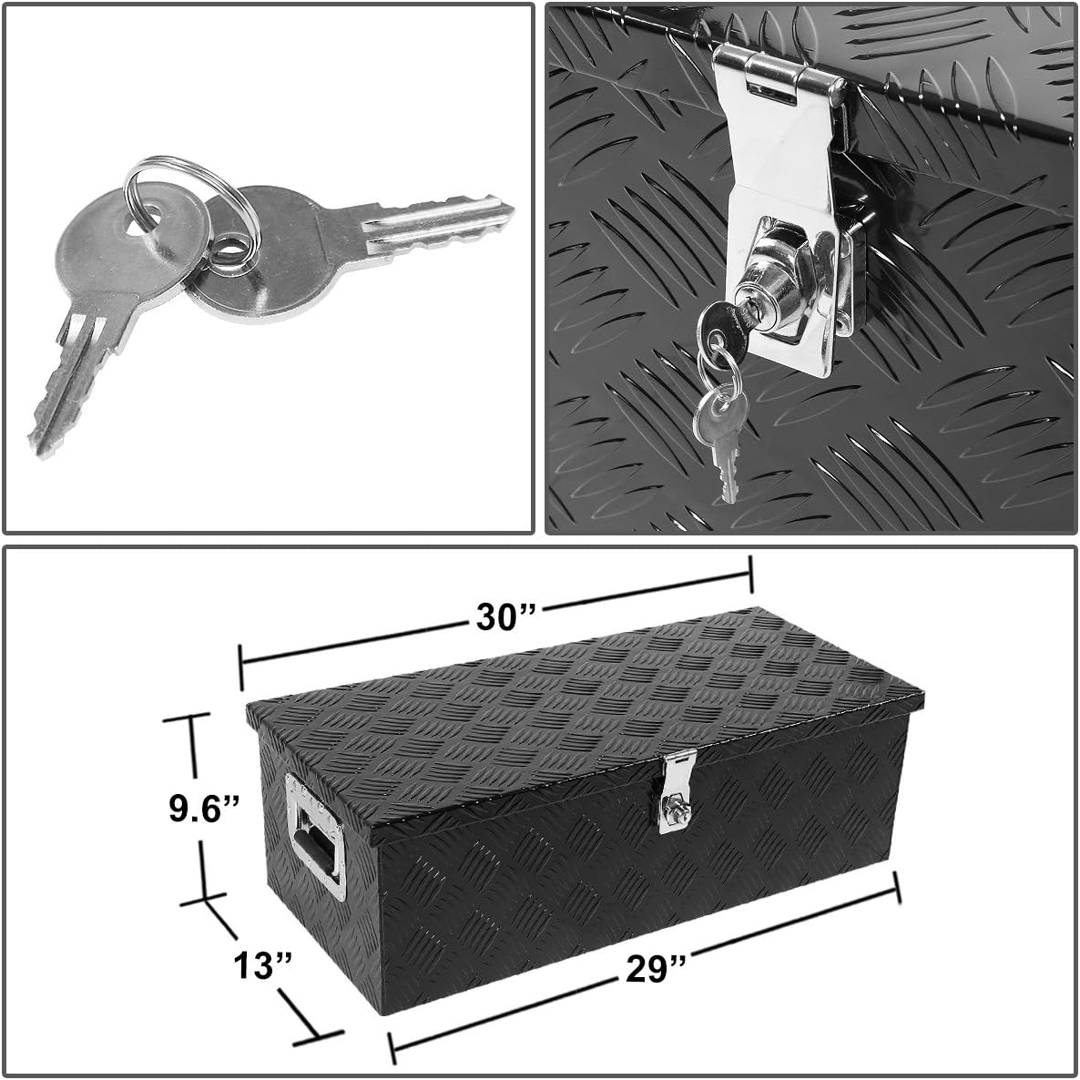 Auto Dynasty 30 x 13 x 10 Inches Aluminum Pickup Truck Bed Trailer Key Lock Storage Tool Box (Black)
