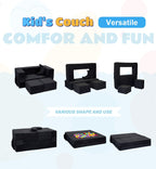 Elftopia Modular Kids Sofa,Toddler Couch Foam Armchair for Kids, Children Convertible Plush Sofa Play Set,Fold Out SofaBed(Black)