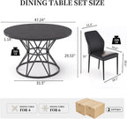 47.24" Round Dining Table Set for 4, 5 Piece Dining Room Table Set, Circle Kitchen Table and Chairs for Dining Room, Living Room, Kitchen, Apartment(Black Table + 4 Black Faux Leather Chairs)