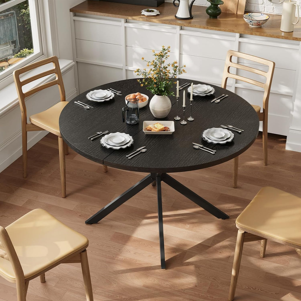 Vantic 47" Round Dining Table for 4-6 People, Modern Wood Kitchen Table for Small Space, Circle Dining Table with Metal Base for Kitchen & Living Room, Black