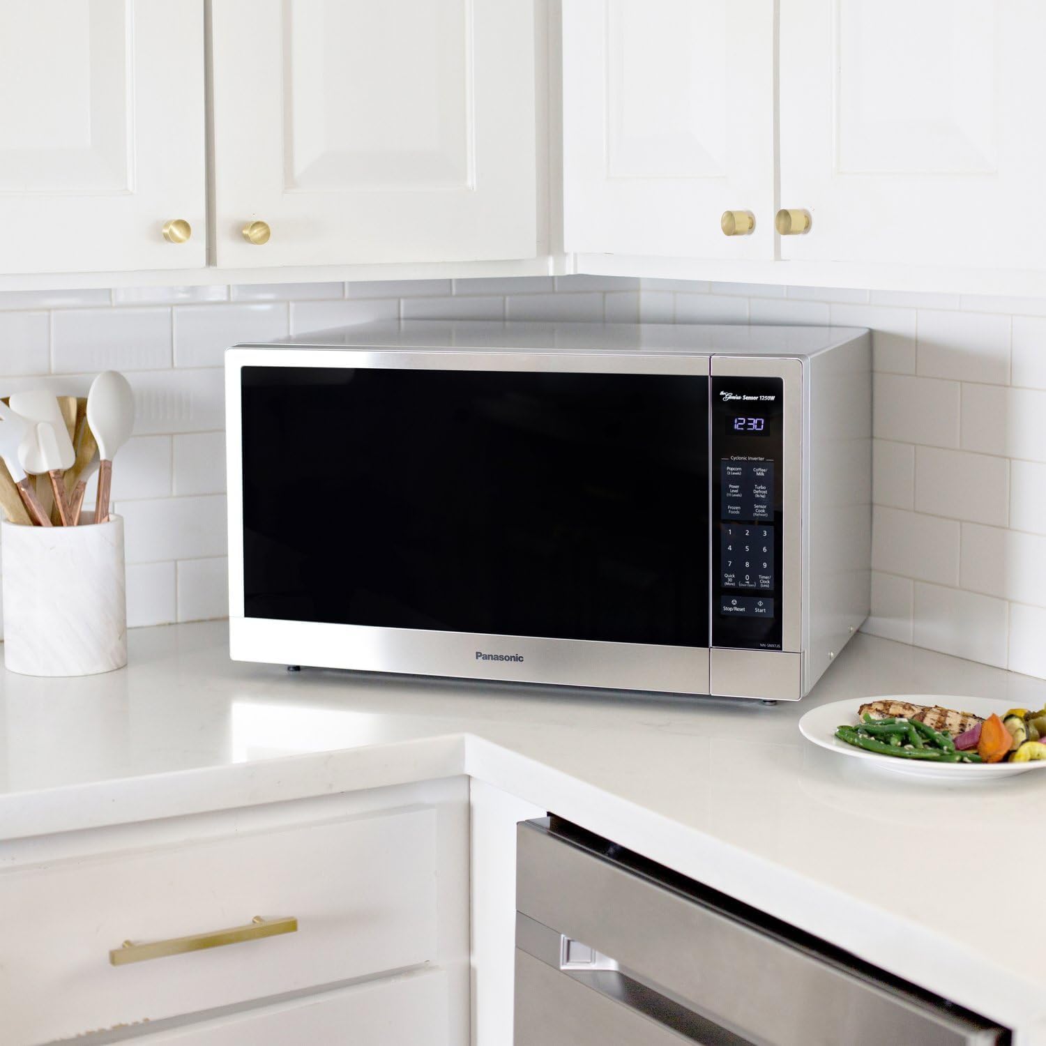 Panasonic Microwave Oven, Stainless Steel Countertop/Built-In Cyclonic Wave with Inverter Technology and Genius Sensor, 2.2 Cu. Ft, 1250W, NN-SN97JS (Silver)