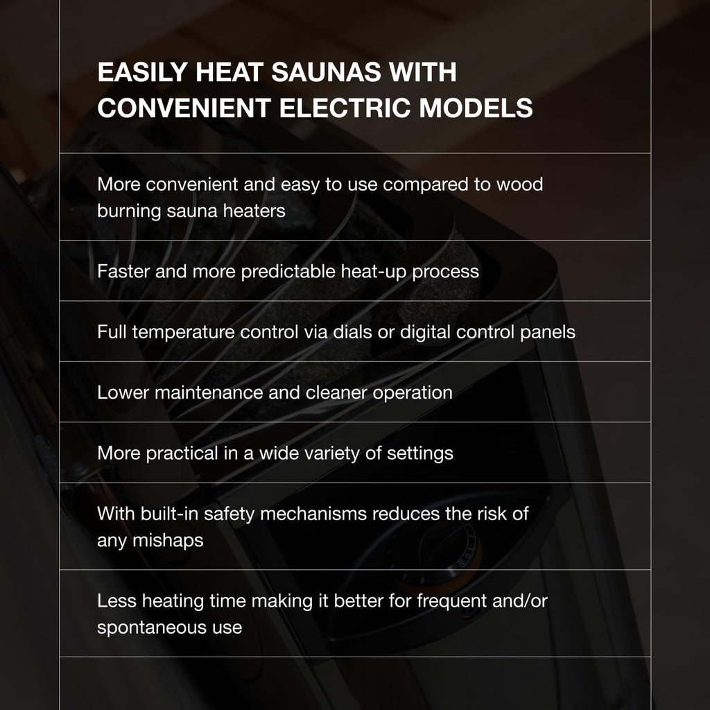 Harvia The Wall Electric Sauna Heater, Powerful 240V Sauna Stove for Medium Sized Rooms, Illuminated Operating Panel, Electric Heater for Dry Sauna Room, Includes Stones (6kW - Black)
