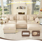 108" U Shaped Couch, Modular Sectional Sofa, 3-Seater Comfy Cloud Couch, Set of Modular Pieces with Movable Ottoman, Deep Seat Couches for Living Room, Linen, Beige