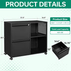 Letaya Mobile File Cabinet, Metal Lateral Rolling Printer Stand Filing Cabinets with Shelves for Home Office-Storage A4/F4 (Black)