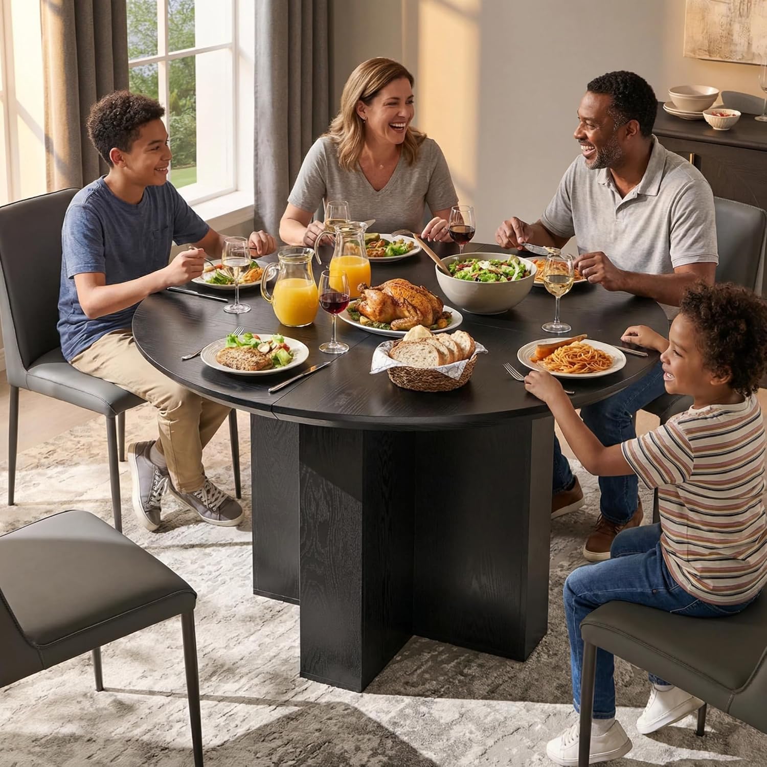 OKD 47 Inch Modern Wood Round Dining Table for 4, Dining Room Table with Stable Cross Pedestal Base & Thick Tabletop, Sturdy Circle Kitchen Table for Dinner Room, Kitchen, Nook, Black Oak
