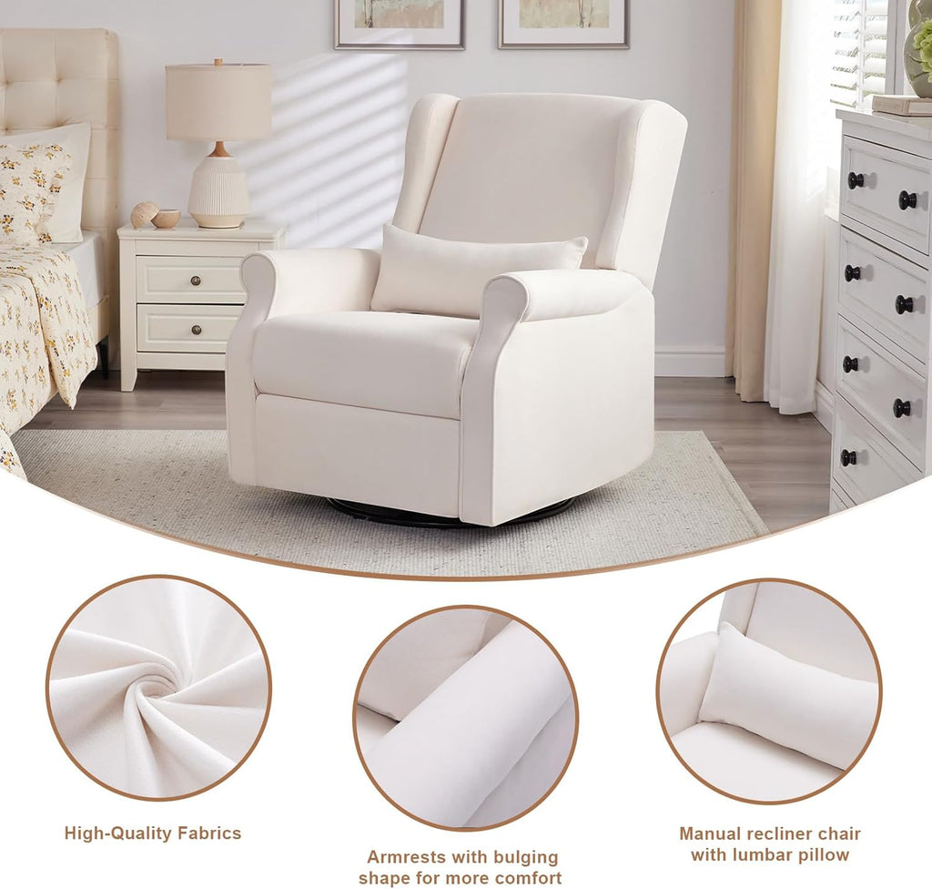 Nursery Swivel Glider Recliner,Rocking Chair Nursery with Footrest,Rocking Recliner Chair for Nursery,Glider Rocker Recliner for Living Room & Bedroom,Beige